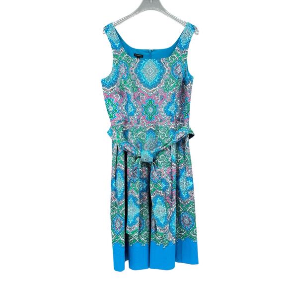 Talbots Blue Paisley Print Belted Sleeveless Fit & Flare Midi Dress Maximalist - Picture 9 of 12